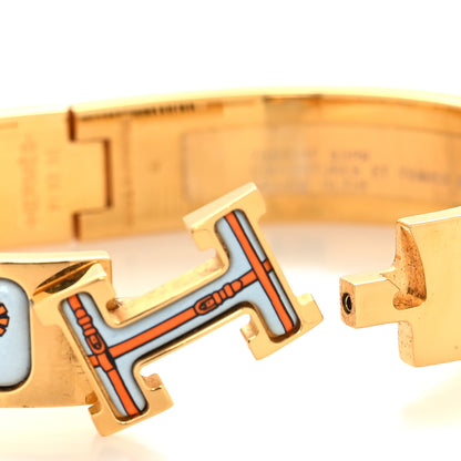 Hermes Enamel Printed Narrow Couvertures et Tenues de Jour Clic Clac H Bracelet PM Orange Blue 4 of 5