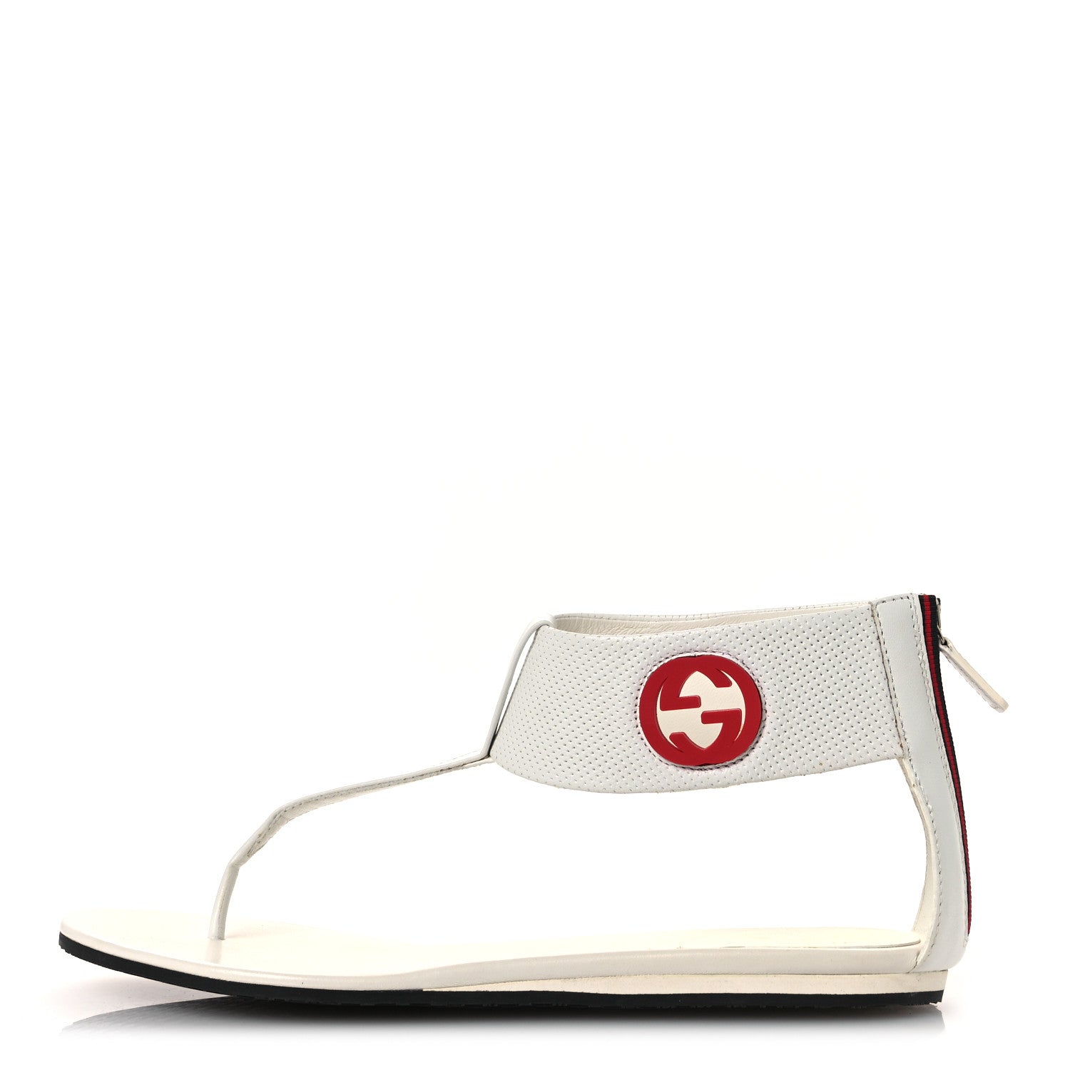 Gucci Calfskin GG Zip Thong Sandals 40.5 White 1 of 16