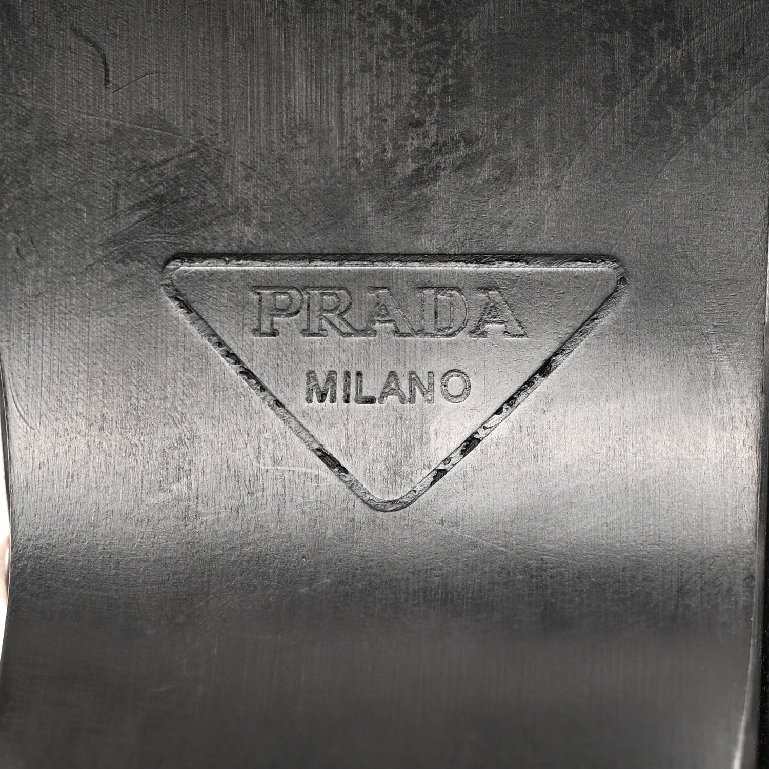 Prada Natural Calfskin Metal Triangle Logo 45mm Clogs Black 8 of 9