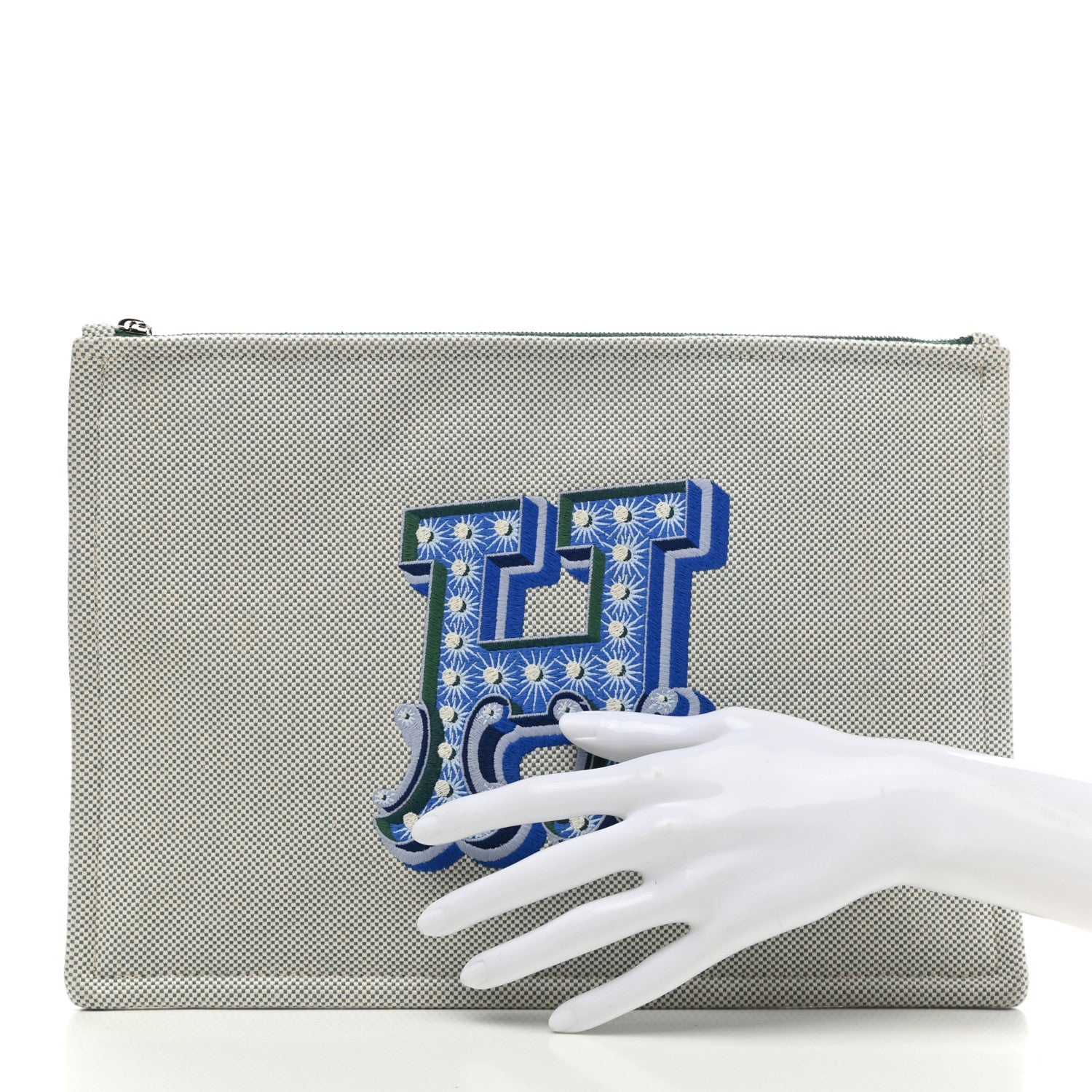 Hermes Toile H Electrique Flat Case Bleu Outremer Sapin 2 of 8