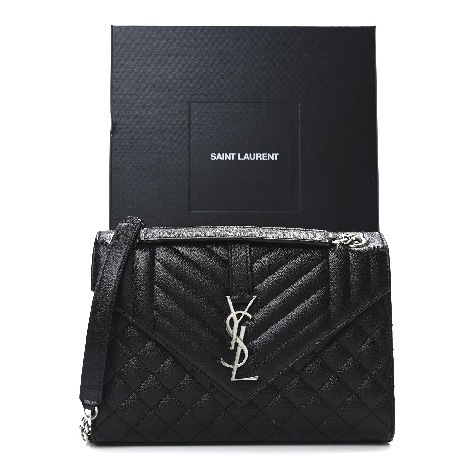 Saint Laurent Grain De Poudre Textured Mixed Matelasse Triquilt Medium Monogram Satchel Black 11 of 11