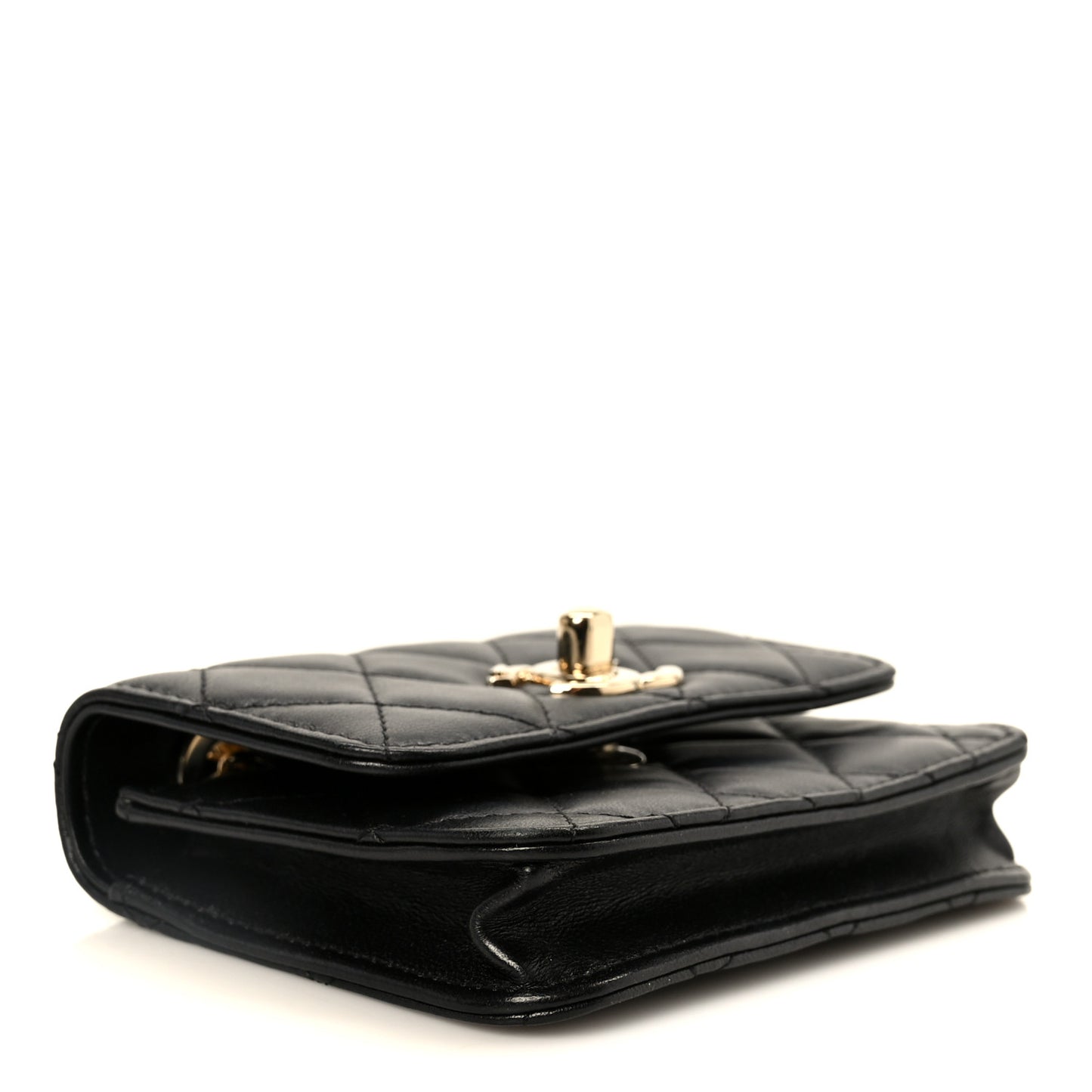 Lambskin Quilted Trendy CC Card Holder On Chain Black