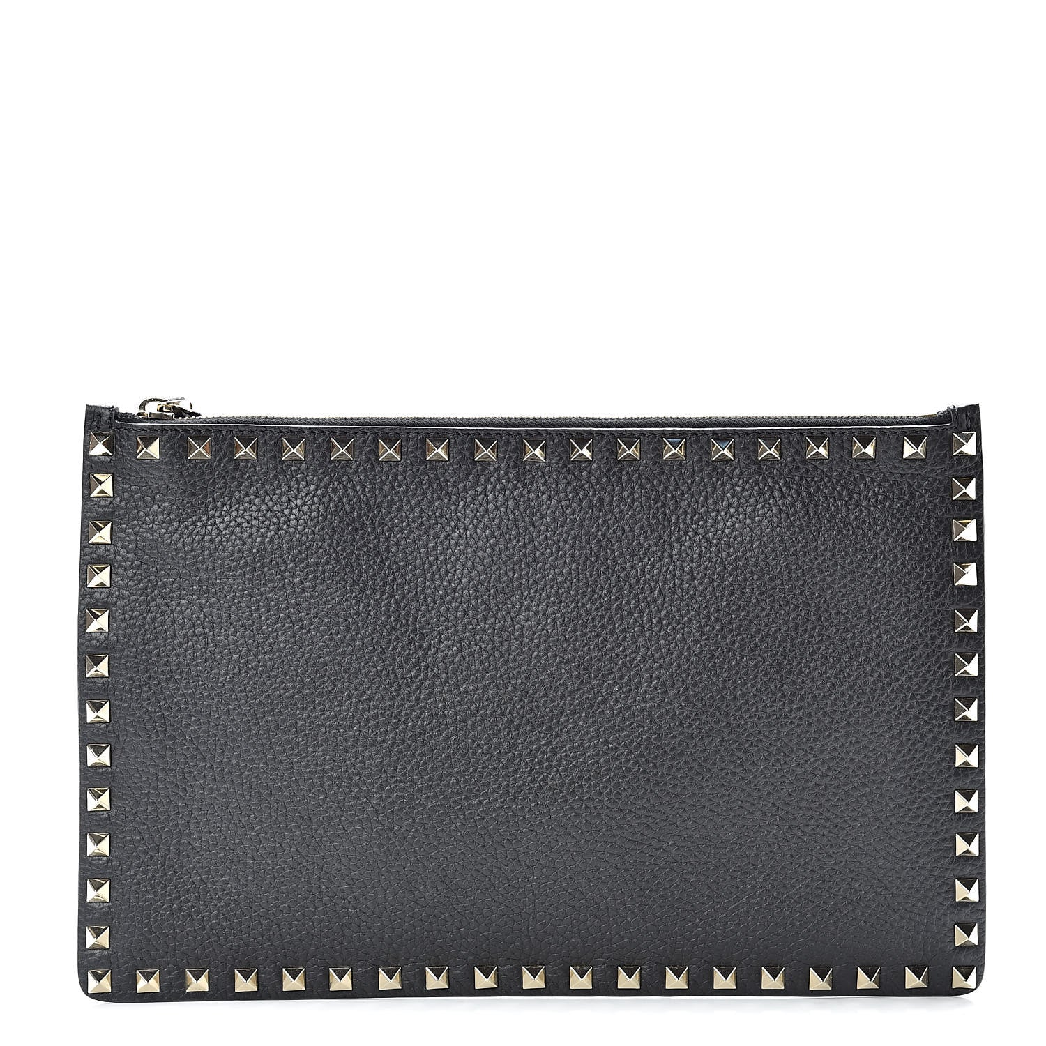 Valentino Garavani Pebbled Calfskin Large Rockstud Zip Pouch Black 1 of 7