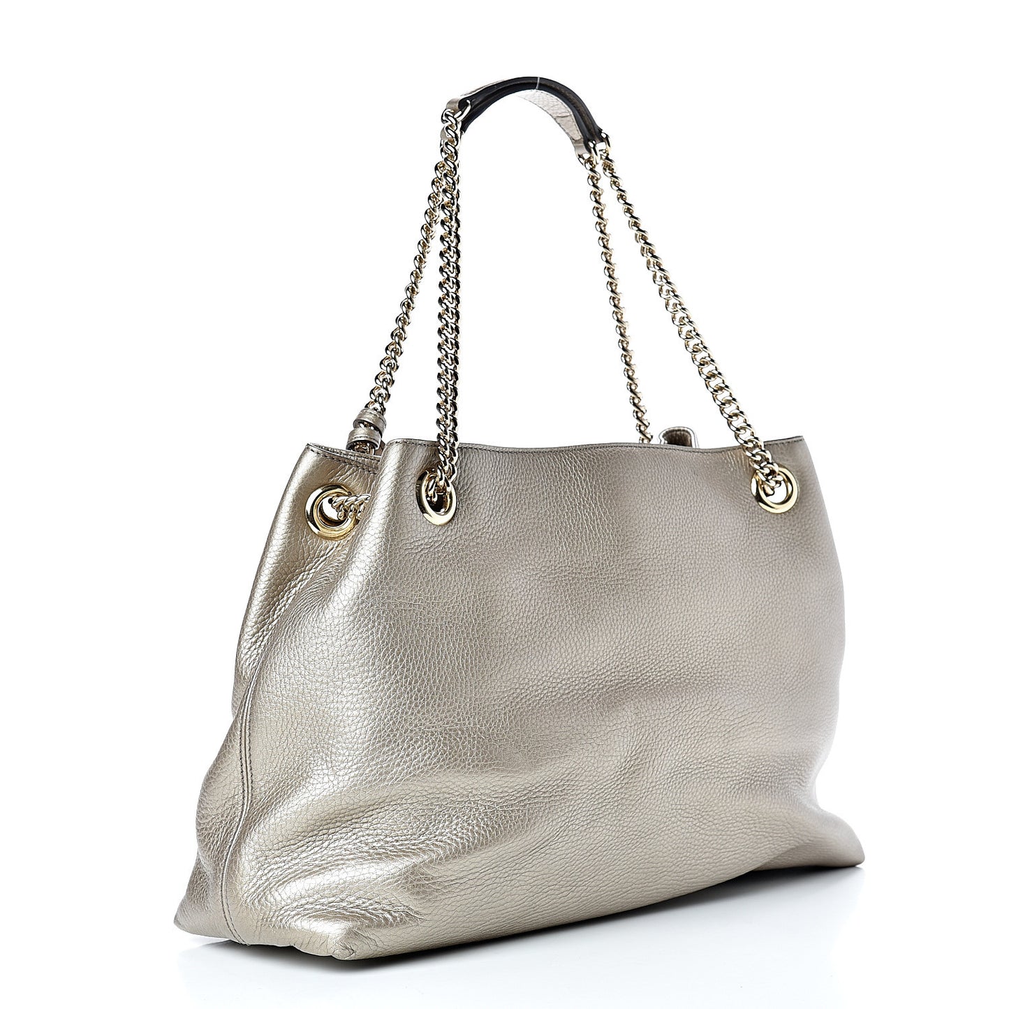 Metallic Pebbled Calfskin Medium Soho Chain Shoulder Bag Golden Beige