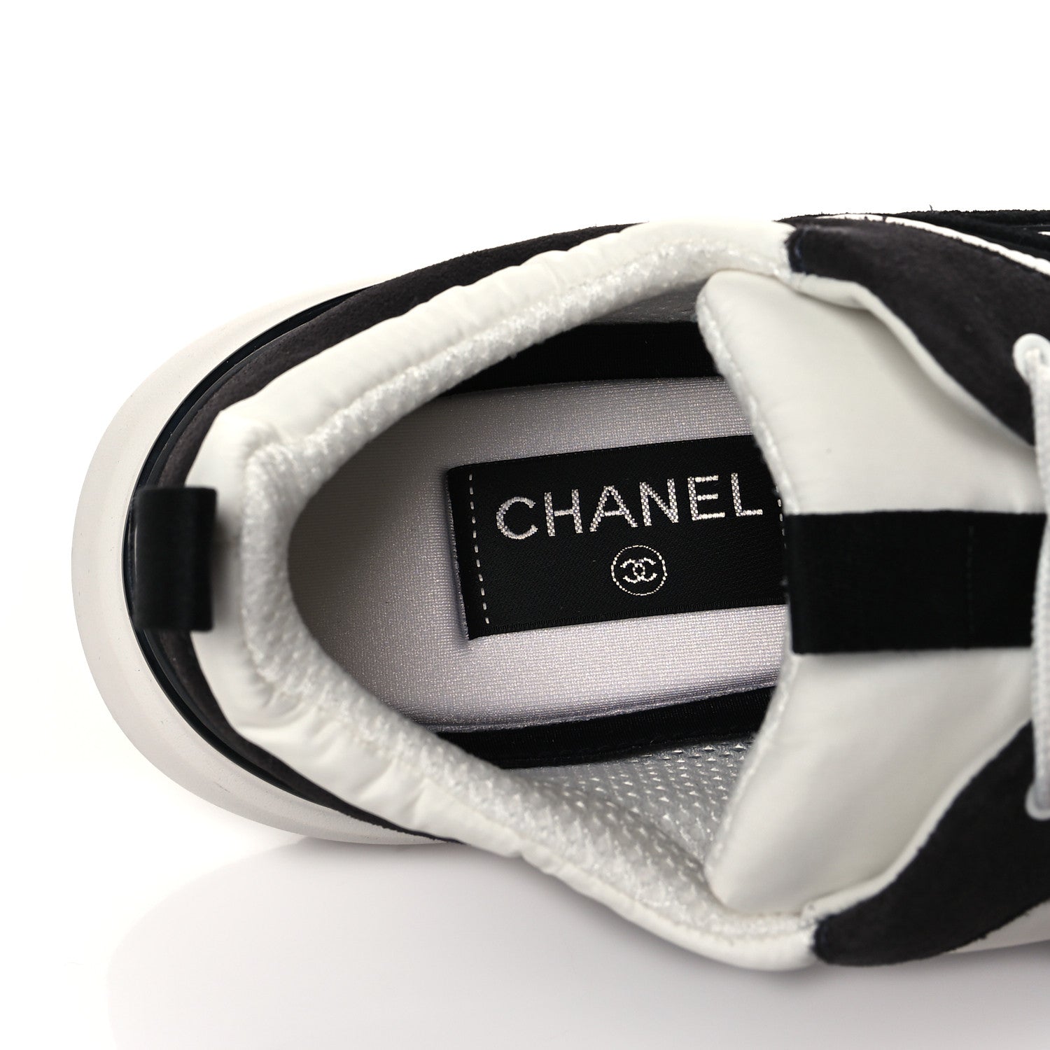 Chanel Nylon Suede Calfskin CC Sneakers 40.5 White Dark Grey 6 of 8