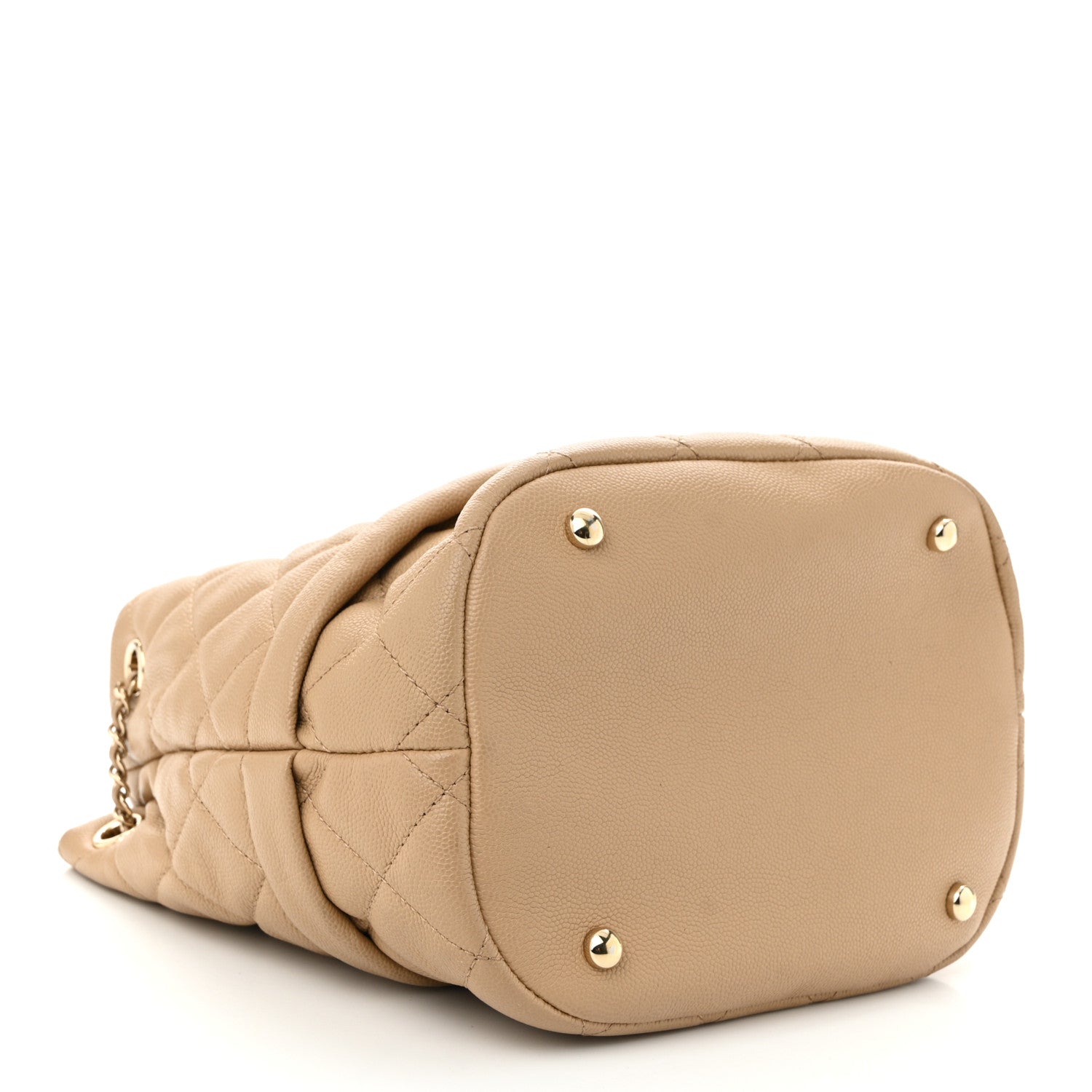 Chanel Caviar Quilted Rolled Up Bucket Drawstring Bag Beige 4 of 12
