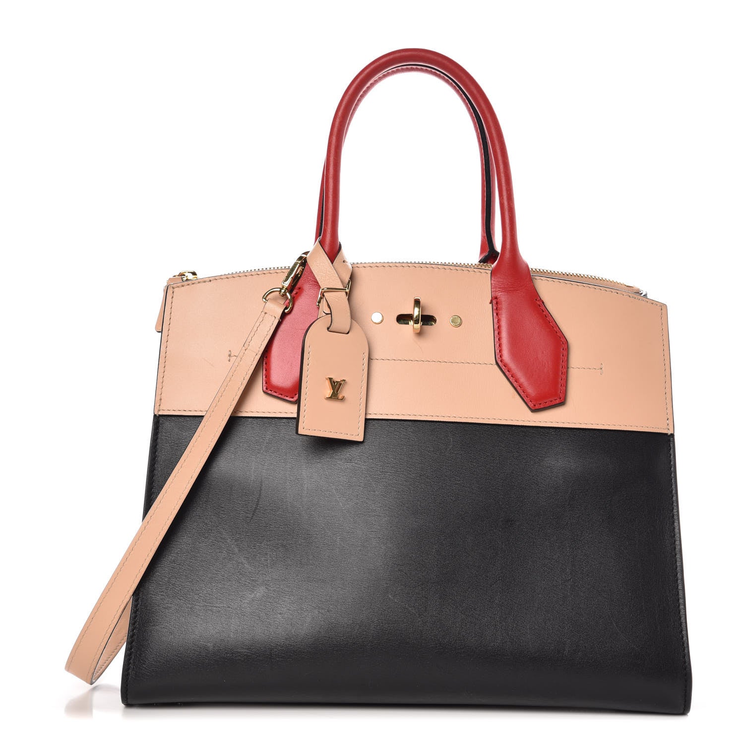Louis Vuitton Calfskin City Steamer MM Black Creme Bourgogne 1 of 20