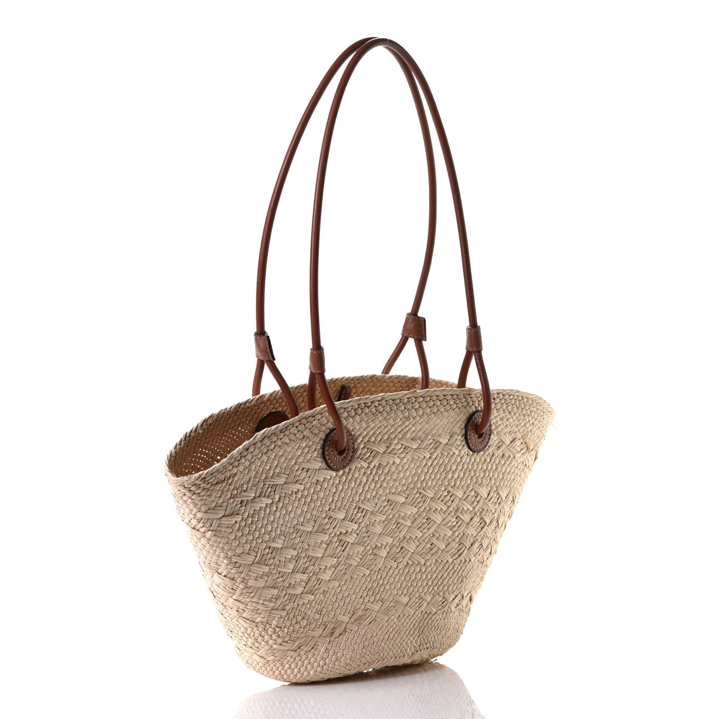 Calfskin Raffia Small Anagram Basket Tote Bag Natural Tan