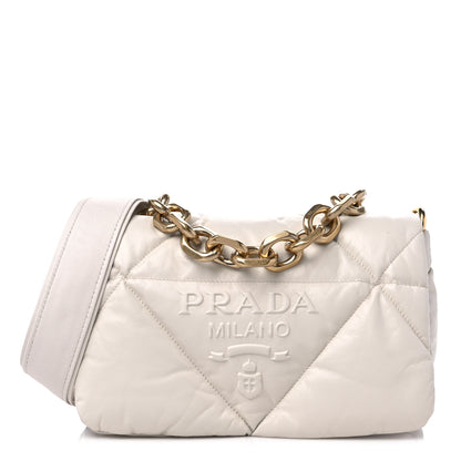 Prada Nappa Soft Padded Logo Embossed Triangle Quilted Shoulder Bag White 1 of 9