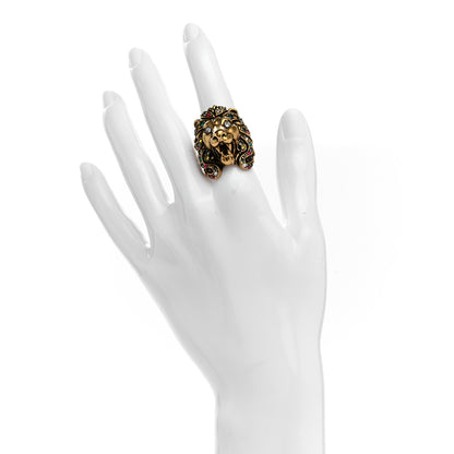 Gucci Metal Crystal Lion Head Ring 13 Aged Gold 2 of 6
