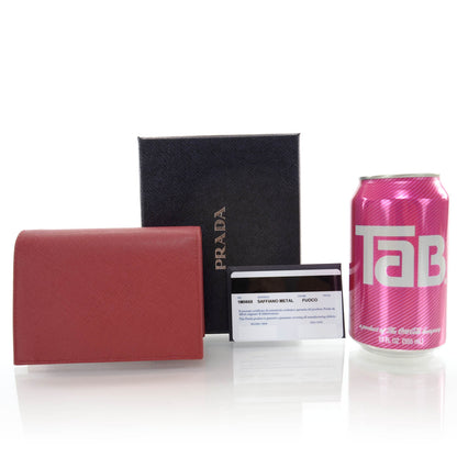 Prada Saffiano Metal Bi-Fold Wallet Fuoco 2 of 8