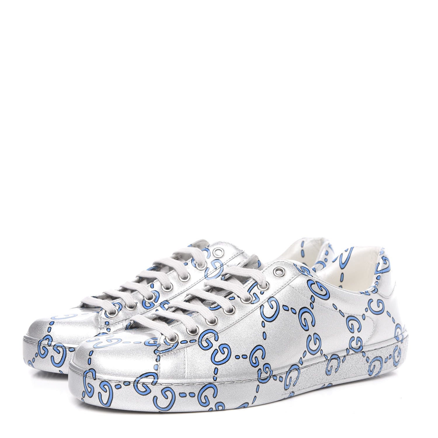 Gucci Miro Rubber Wax GucciGhost Print Mens New Ace Sneakers 7 Silver 3 of 10
