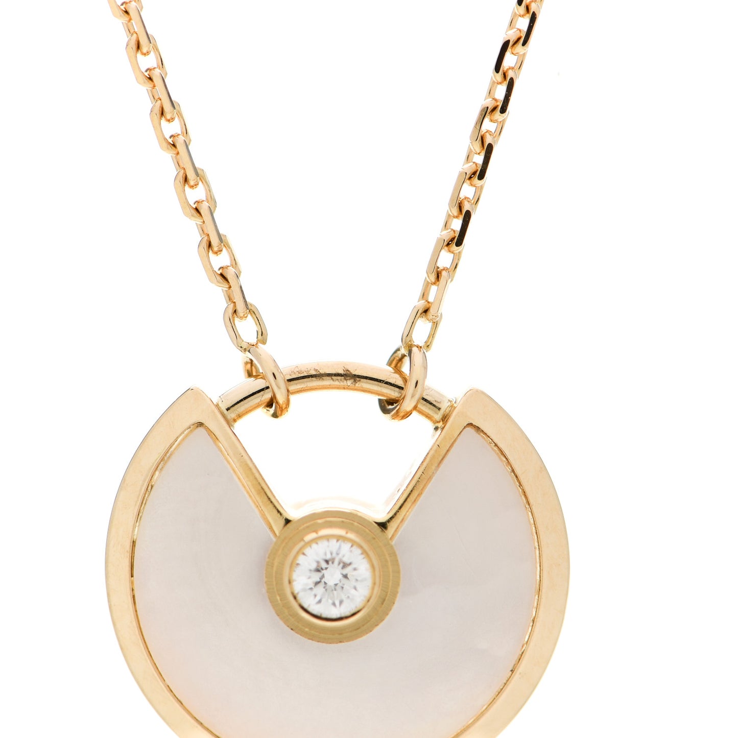 18K Yellow Gold Diamond Mother of Pearl XS Amulette de Cartier Pendant Necklace