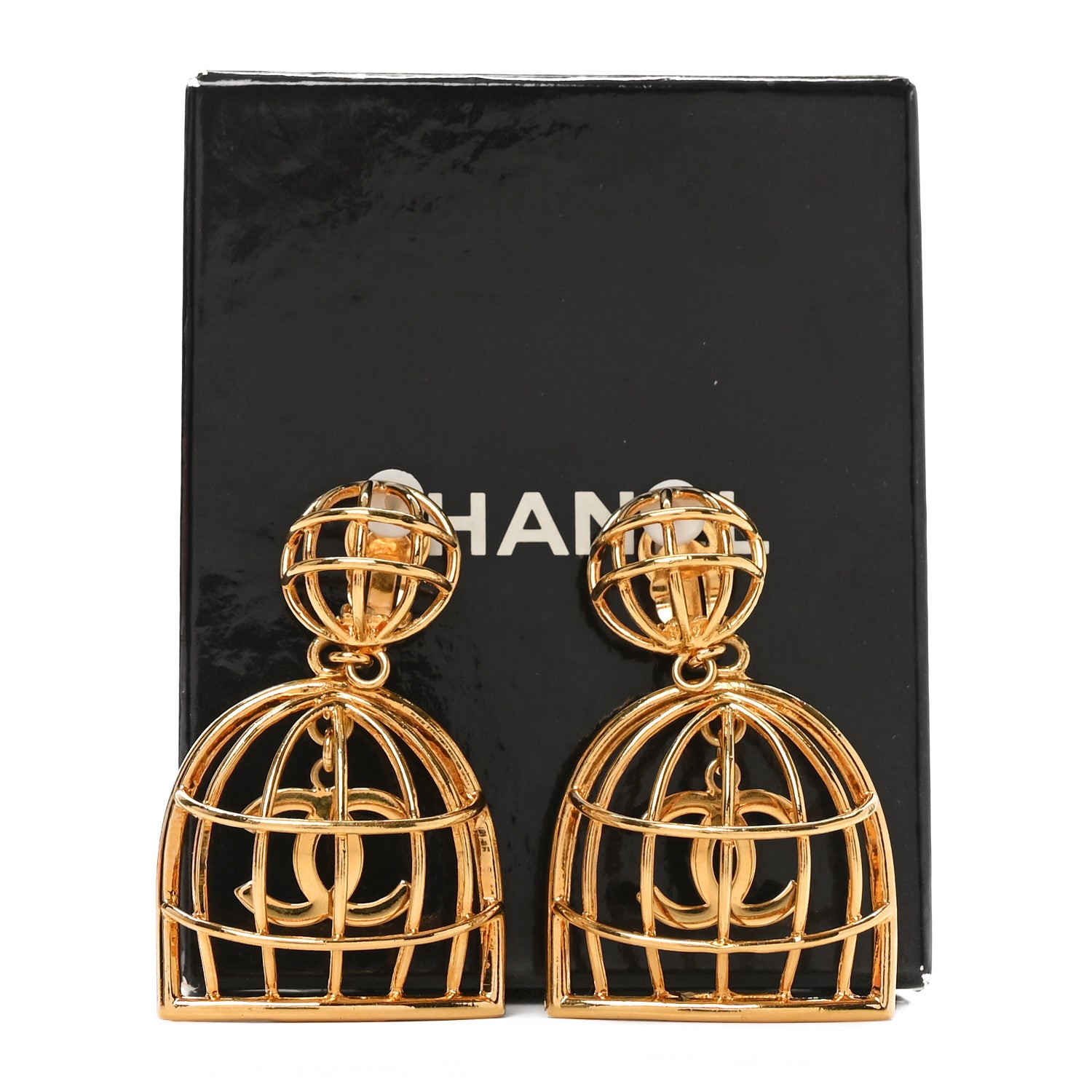 Chanel CC Bird Cage Drop Clip On Earrings Gold 5 of 5