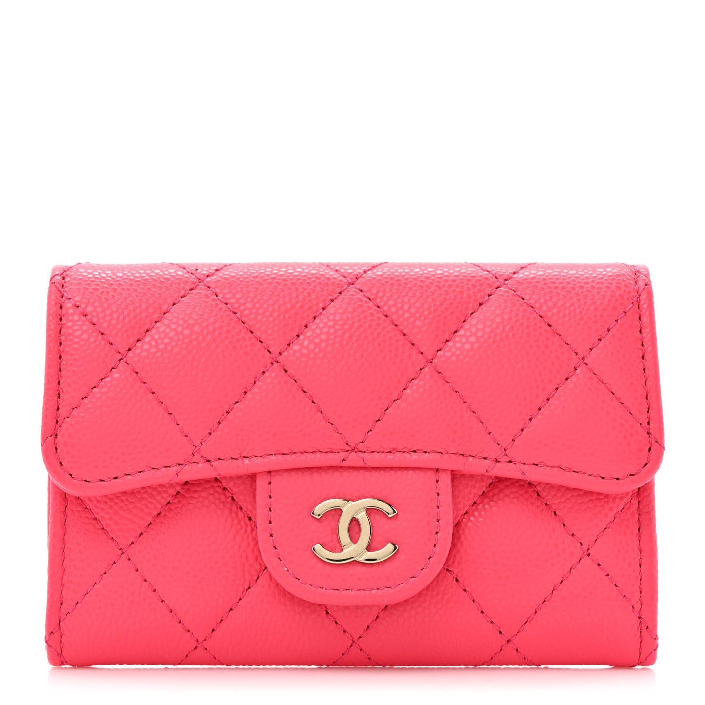 Caviar Quilted Flap Card Holder Wallet Fuchsia