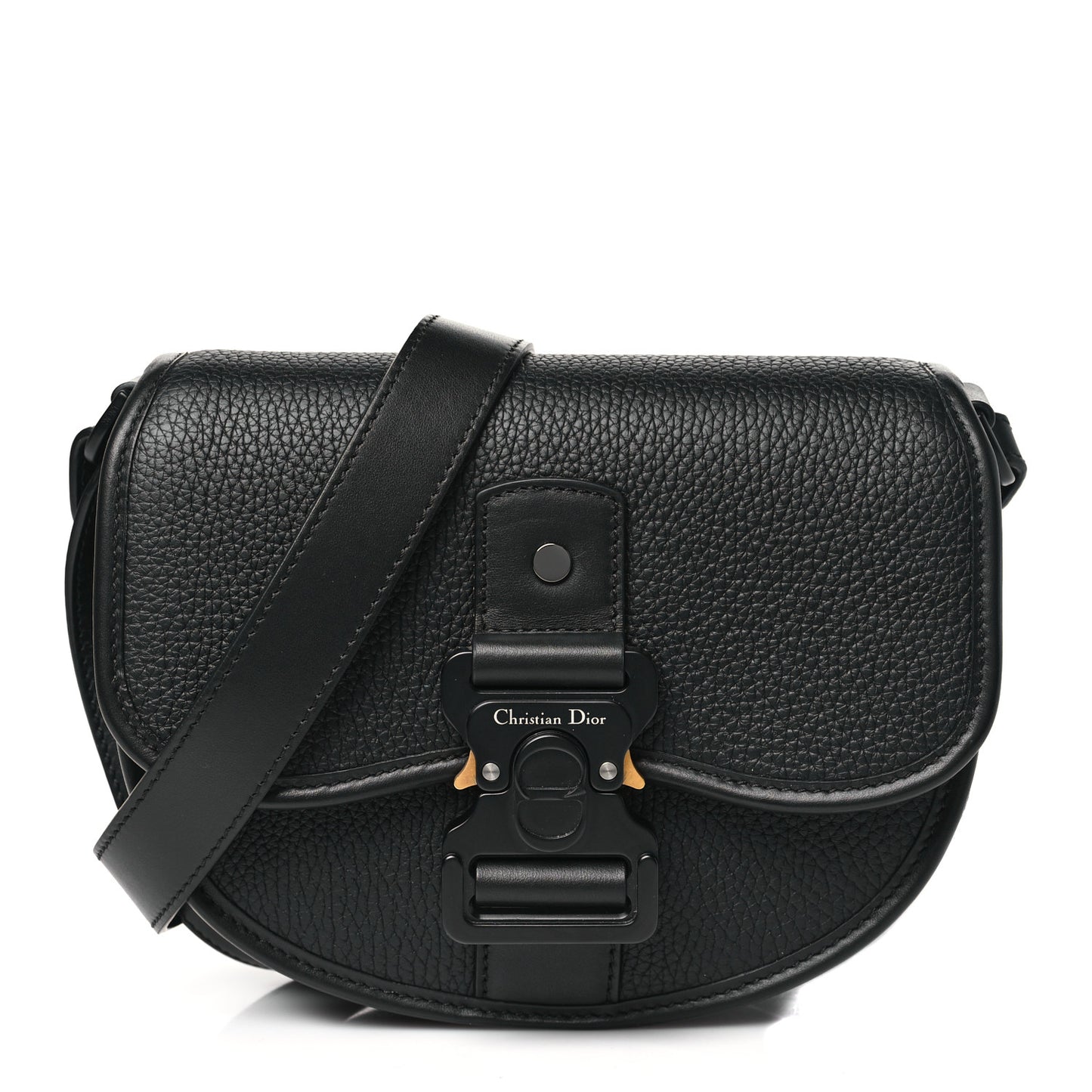 Grained Calfskin Mini Saddle Messenger Bag With Strap Black
