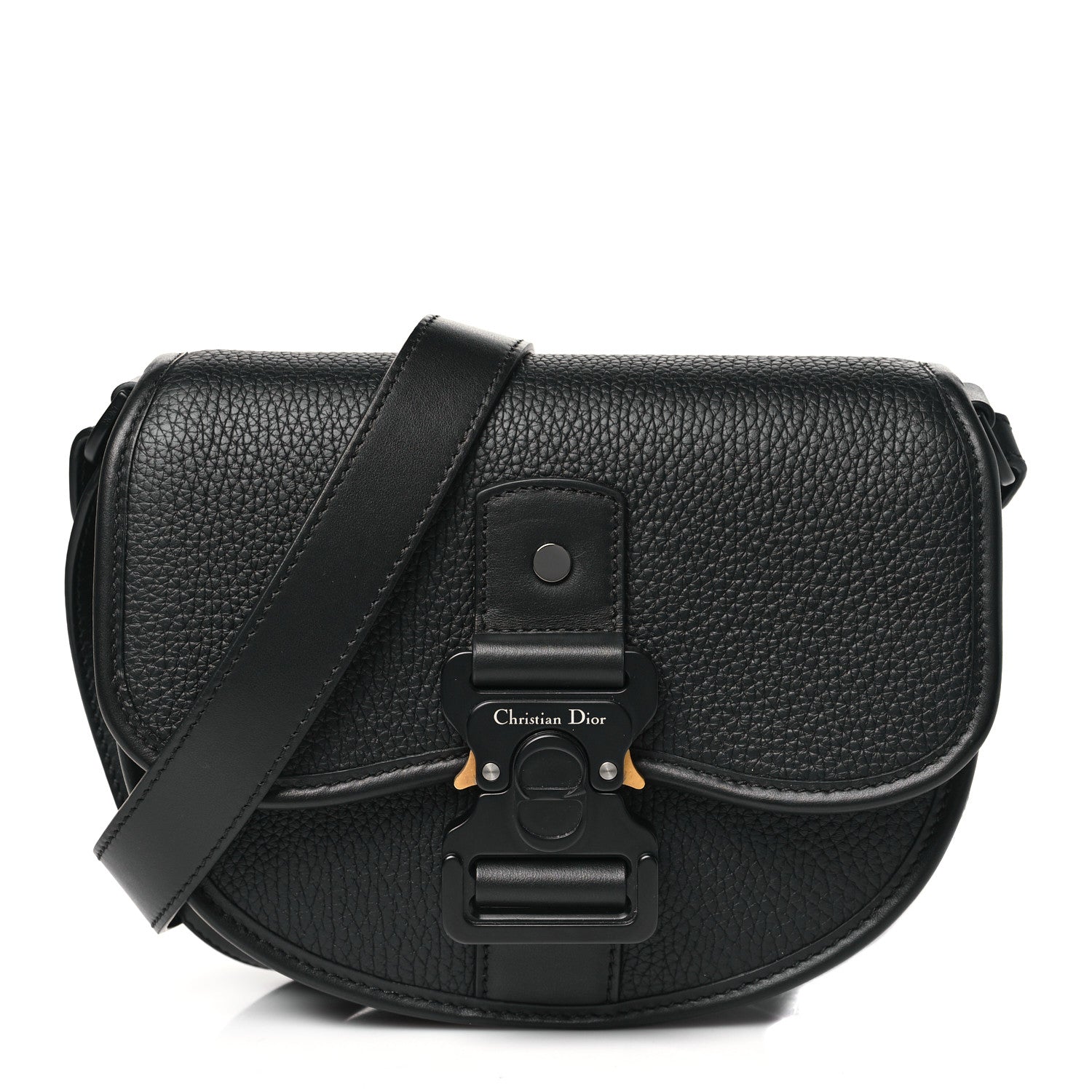 Christian Dior Grained Calfskin Mini Saddle Messenger Bag With Strap Black 1 of 11