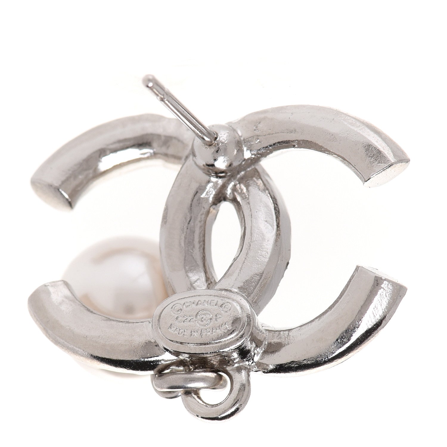 Chanel Crystal Baguette Pearl CC Drop Earrings Silver 4 of 5