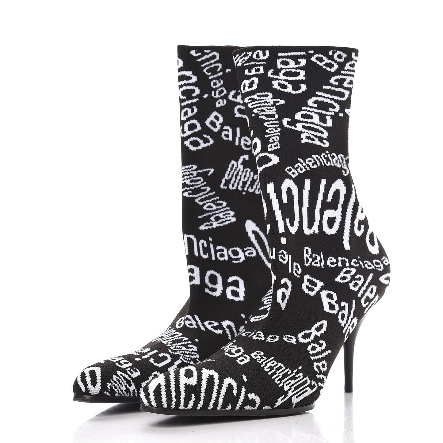 Knit Jacquard Curved Typo Booties 38.5 Black White