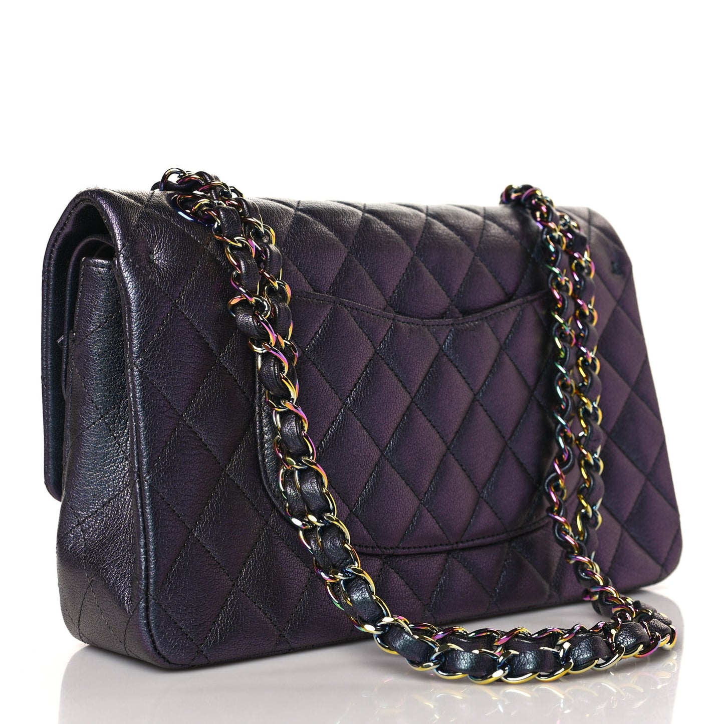 Iridescent Goatskin Quilted Medium Double Flap Purple