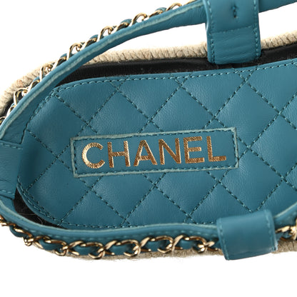 Chanel Lambskin Chain CC Thong Espadrille Sandals 40 Blue 7 of 9