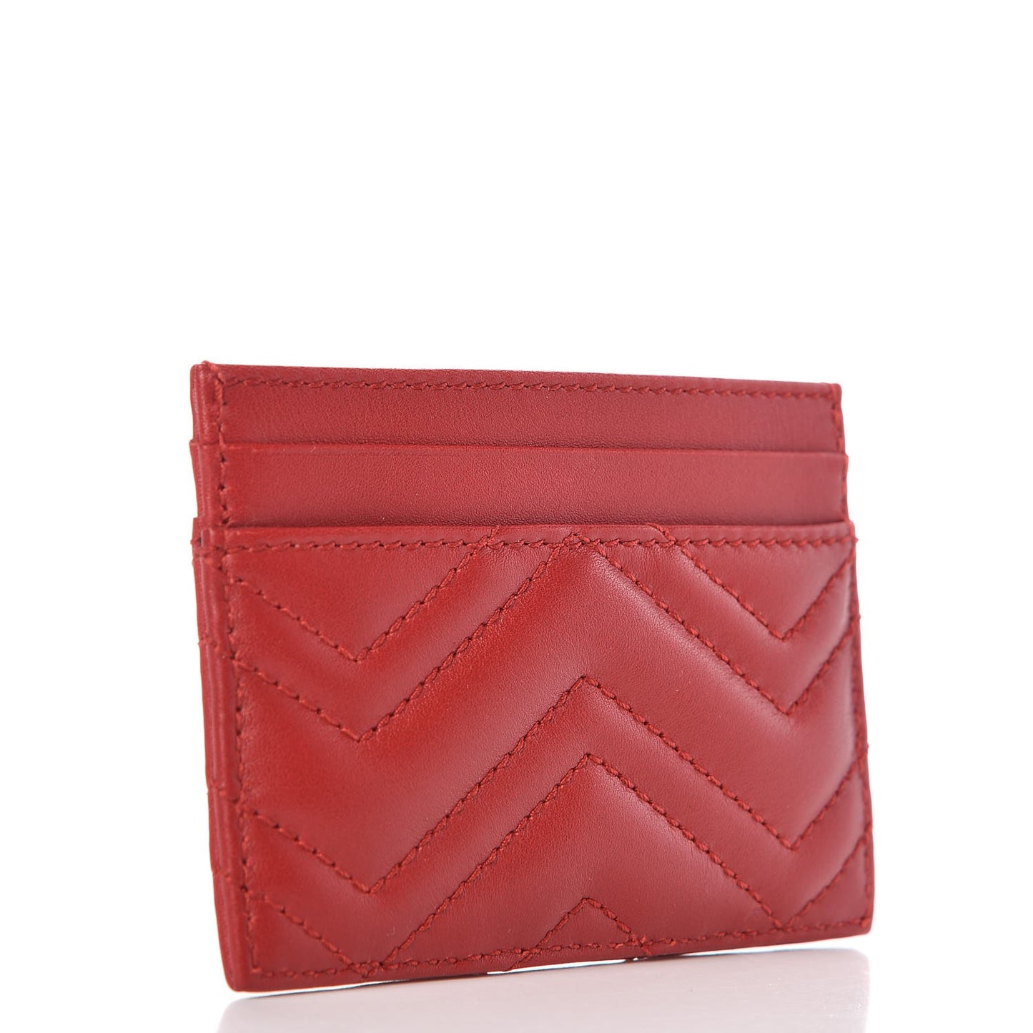 Calfskin Matelasse GG Marmont Card Holder Hibiscus Red