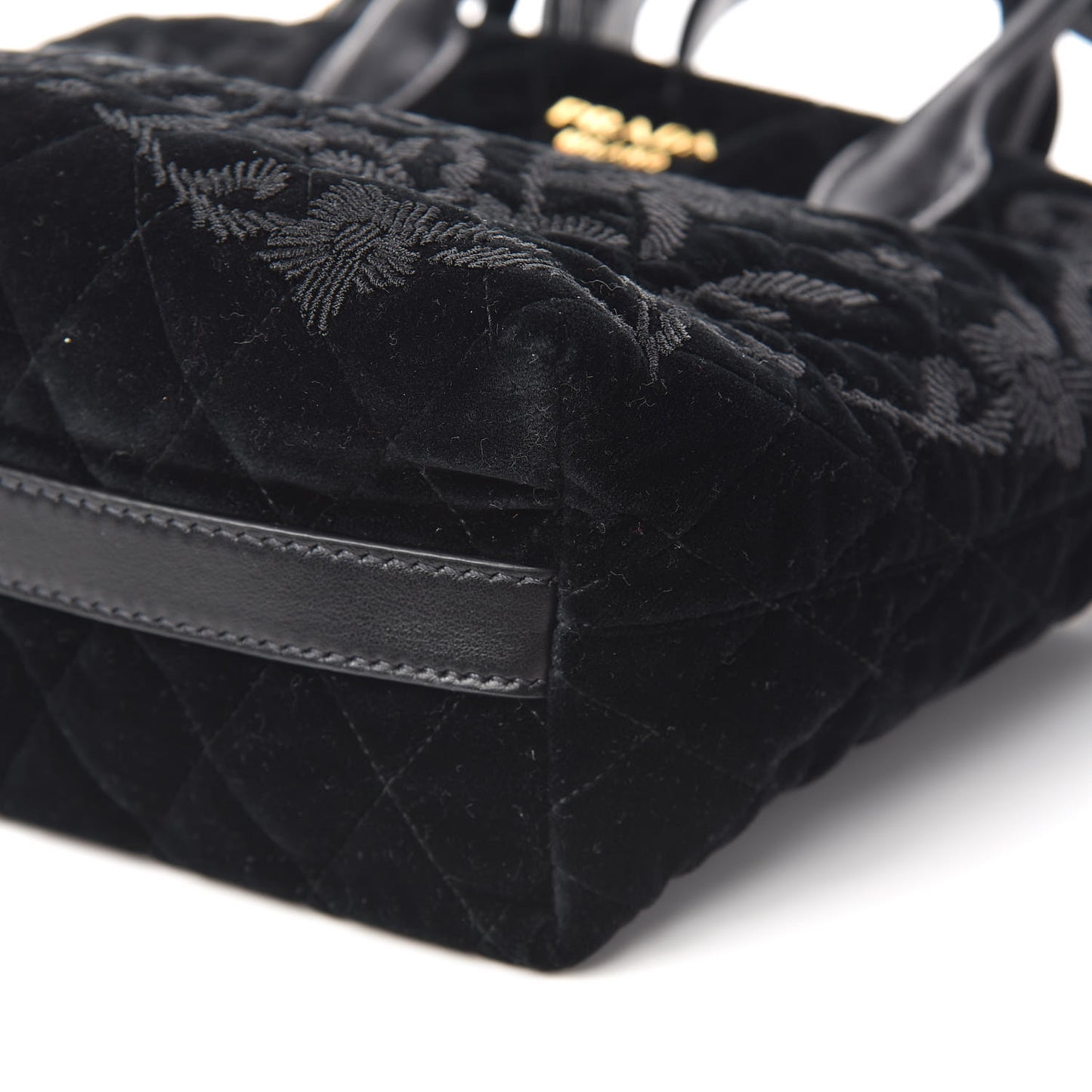 Velluto Impuntu Embroidered Tote Bag Black