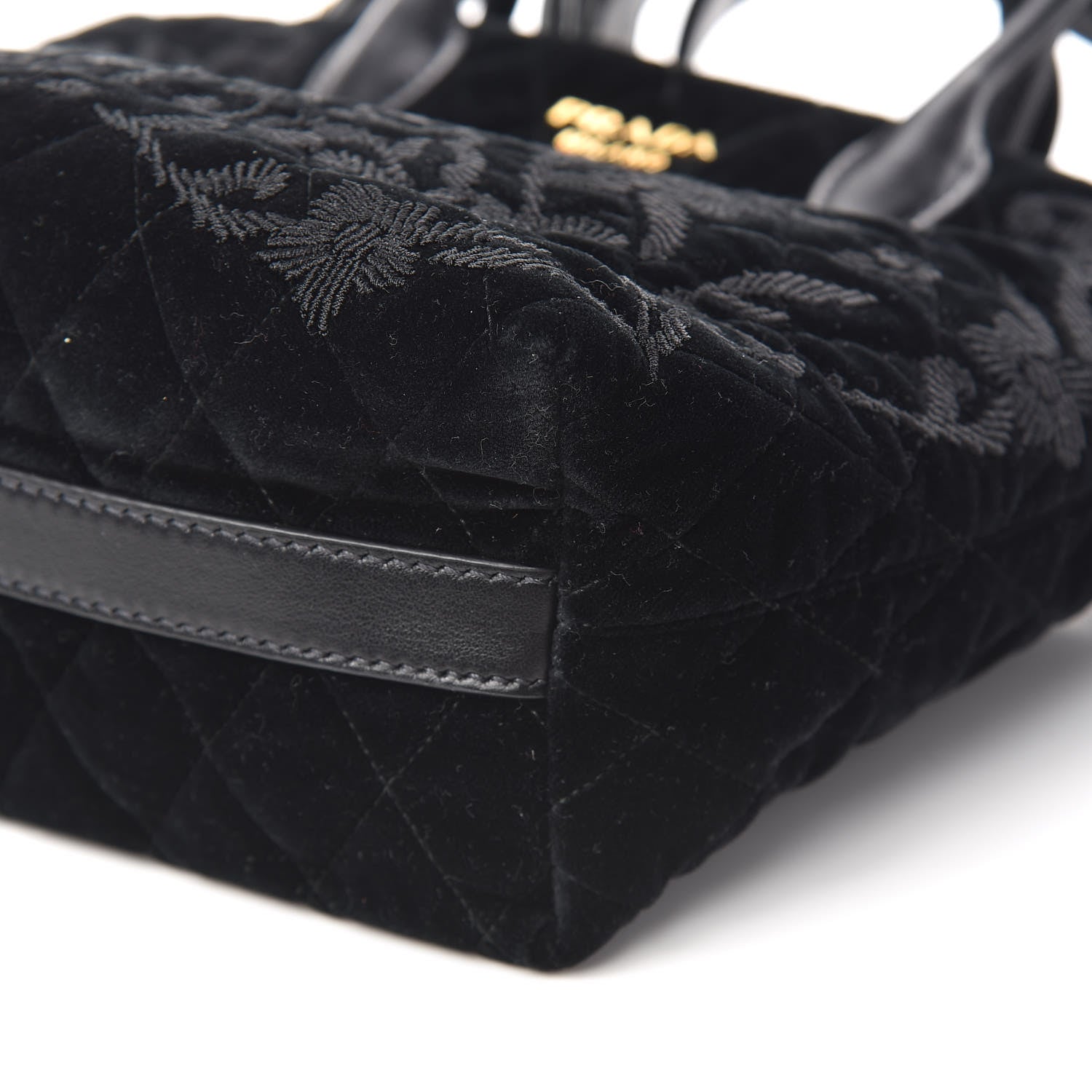 Prada Velluto Impuntu Embroidered Tote Bag Black 6 of 9
