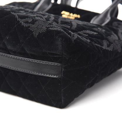 Prada Velluto Impuntu Embroidered Tote Bag Black 6 of 9