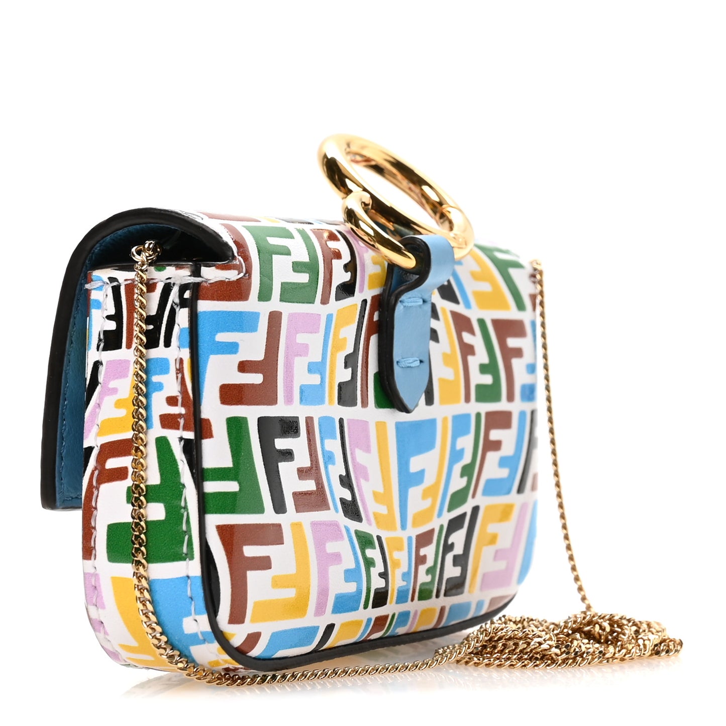 X SARAH COLEMAN Vitello Liberty Ceylon Micro FF Fish Eye Embossed Nano Baguette Charm Multicolor Cyber Blue