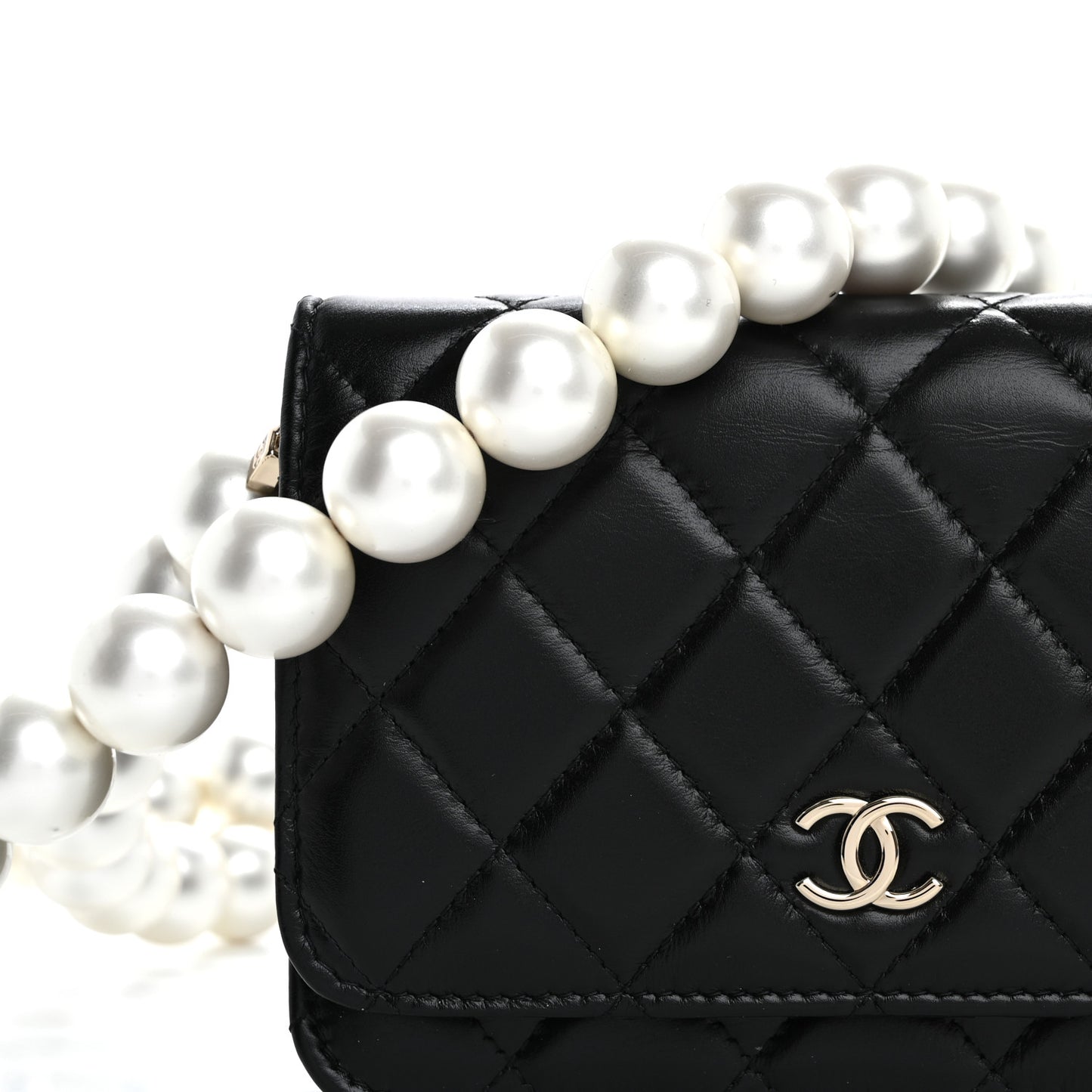 Calfskin Quilted Mini Maxi Pearls Wallet On Chain WOC Black