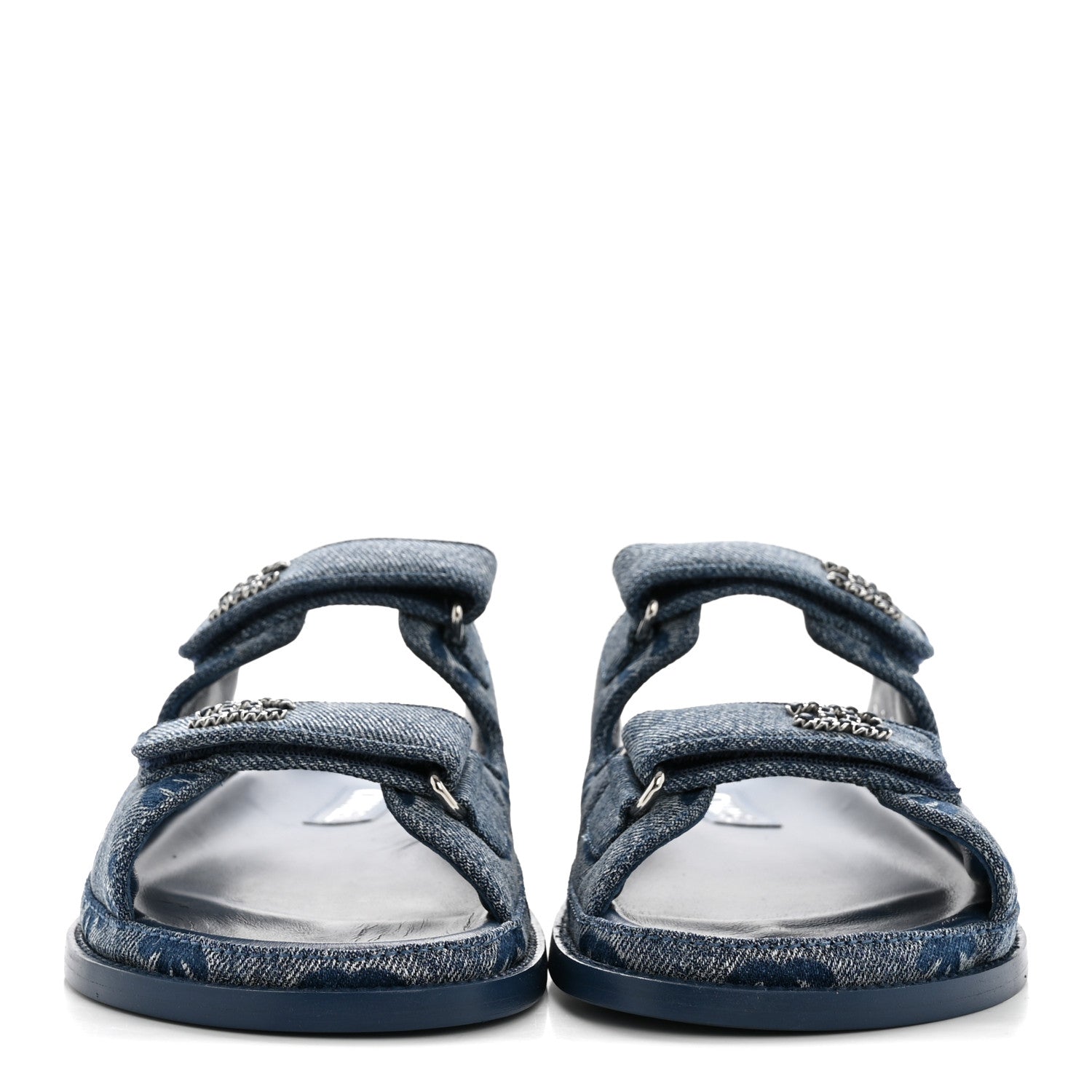 Chanel Denim CC Velcro Dad Chain CC Slide Sandals 39 Blue 3 of 11