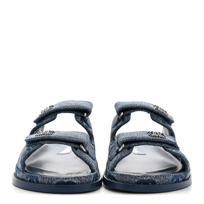Chanel Denim CC Velcro Dad Chain CC Slide Sandals 39 Blue 3 of 11
