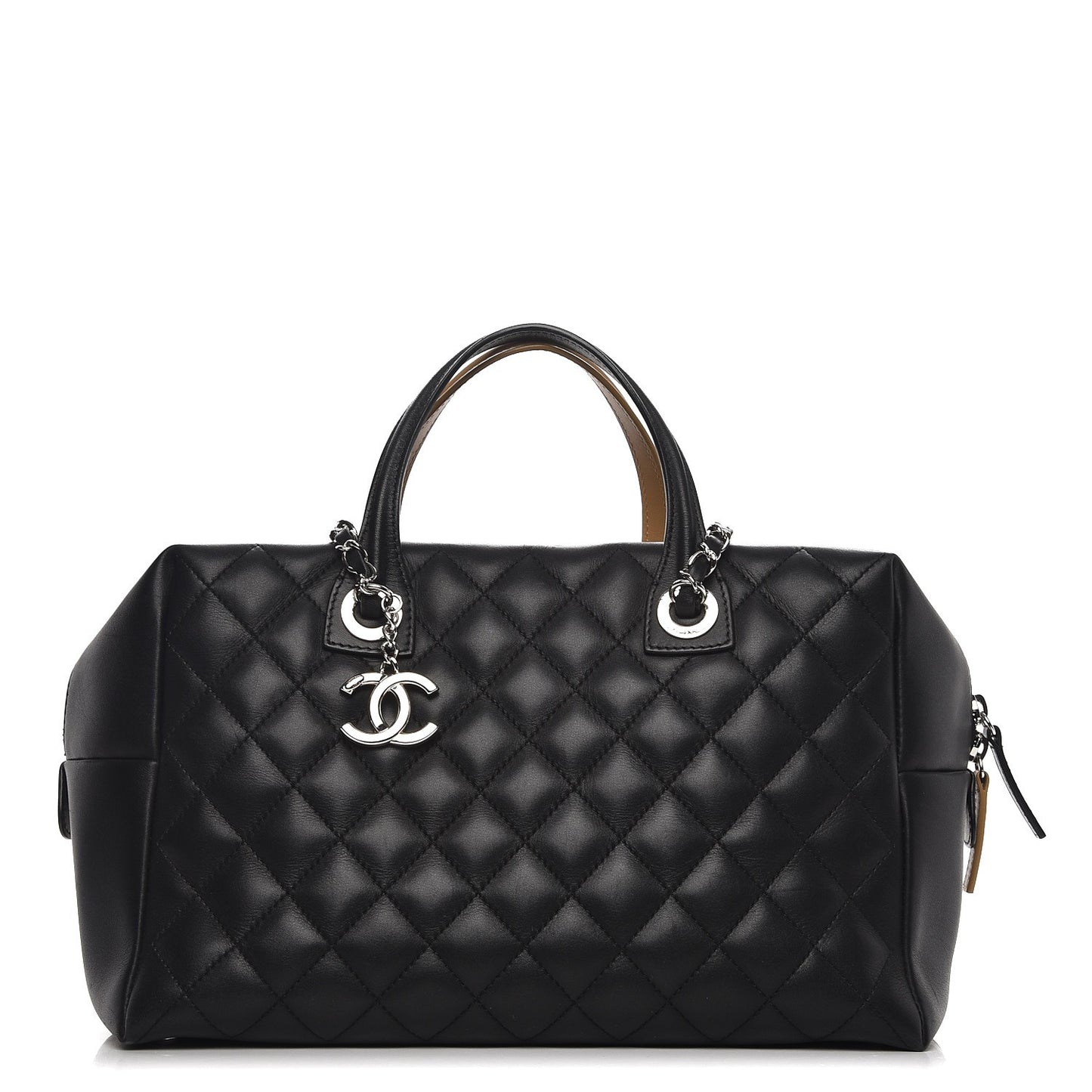 Calfskin Quilted Feather Weight Bowling Bag Black Beige