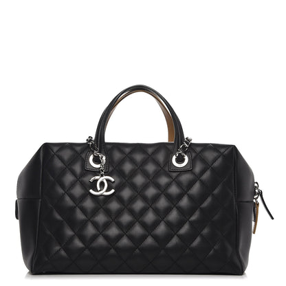Chanel Calfskin Quilted Feather Weight Bowling Bag Black Beige 1 of 13