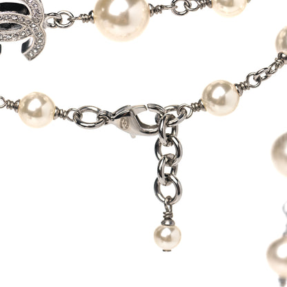 Chanel Crystal Pearl CC Long Necklace Silver 4 of 4