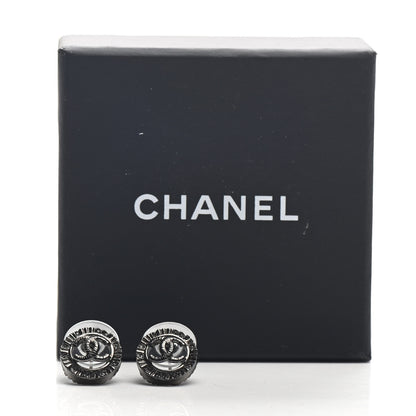 Chanel Ruthenium Crystal CC Round Earrings Silver 5 of 5