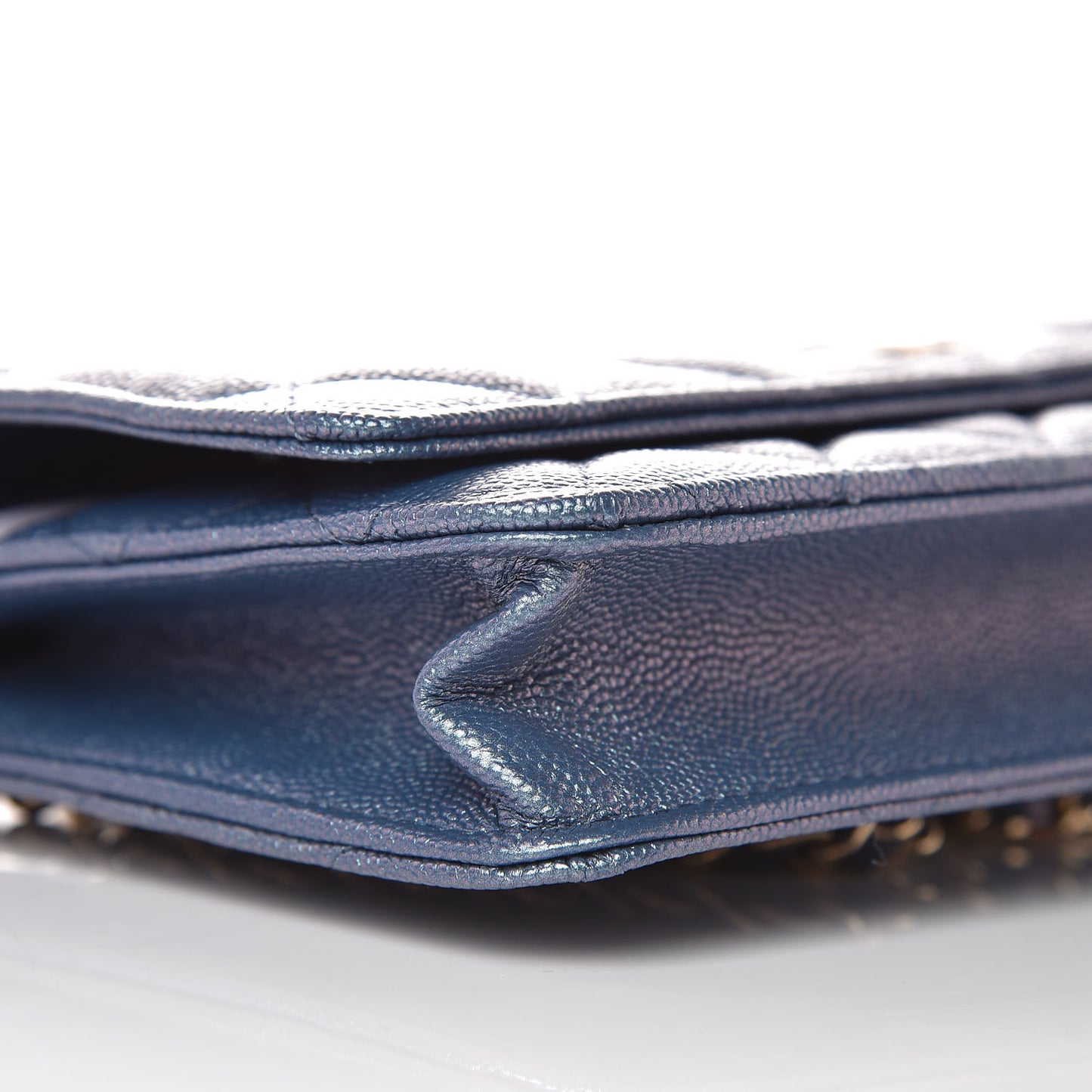 Iridescent Caviar Quilted Wallet On Chain WOC Dark Blue