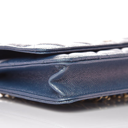Chanel Iridescent Caviar Quilted Wallet On Chain WOC Dark Blue 9 of 11