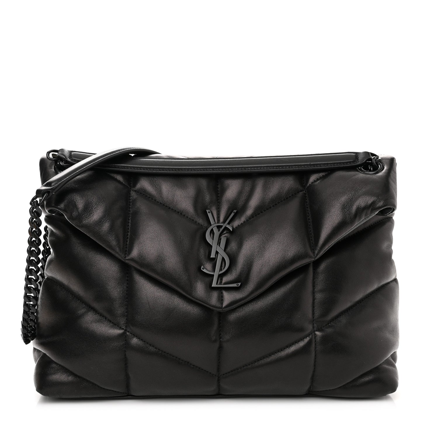 Calfskin Quilted Medium Loulou Puffer Monogram Chain Satchel Black