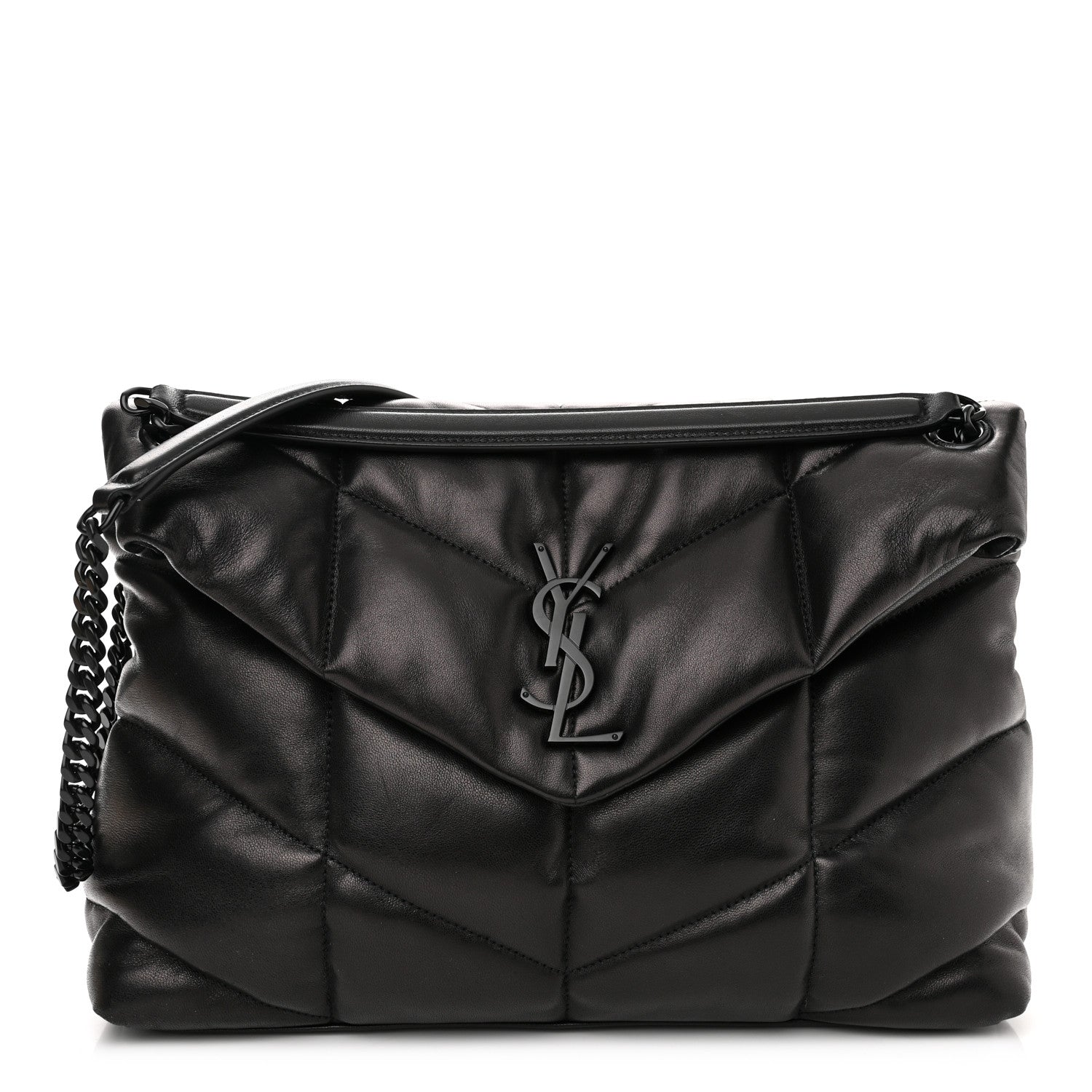 Saint Laurent Calfskin Quilted Medium Loulou Puffer Monogram Chain Satchel Black 1 of 11
