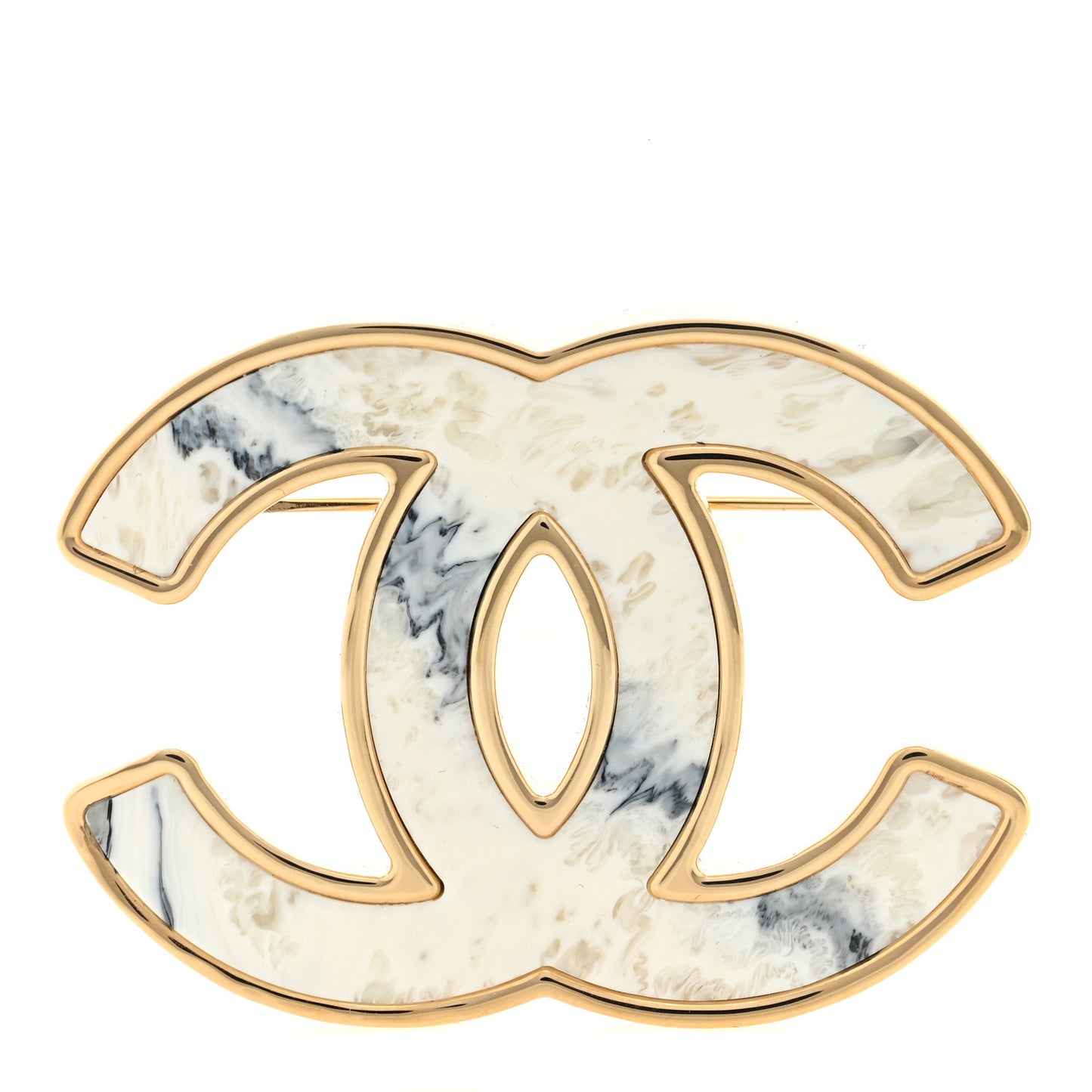 Metal Resin CC Brooch Gold White Gray