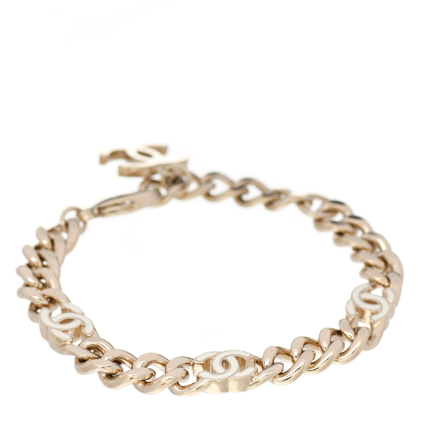 Enamel Metal CC Chain Bracelet Gold White
