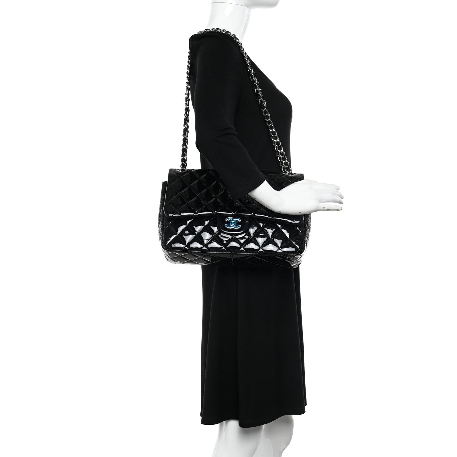 Chanel Patent Quilted Jumbo Double Flap Black 2 of 12