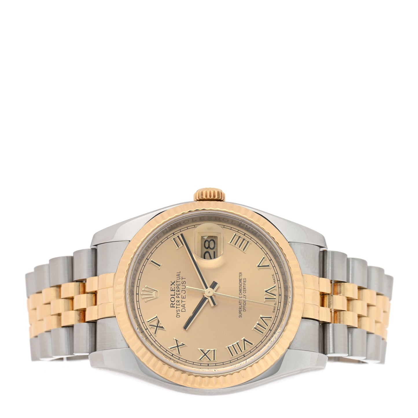 Stainless Steel 18K Yellow Gold 36mm Oyster Perpetual Datejust Watch Champagne Roman 116233