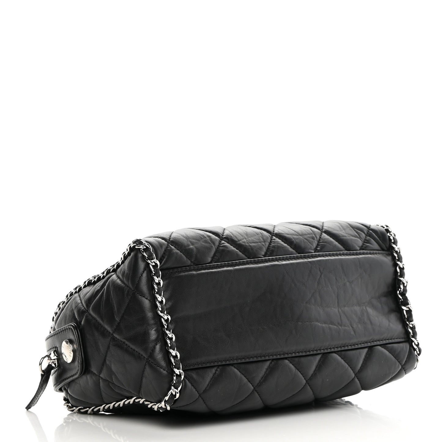 Crumpled Calfskin Quilted Chain All Over Shoulder Bag Black