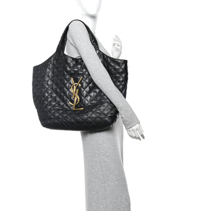 Saint Laurent Lambskin Quilted Maxi Icare Shopping Tote Black 2 of 14