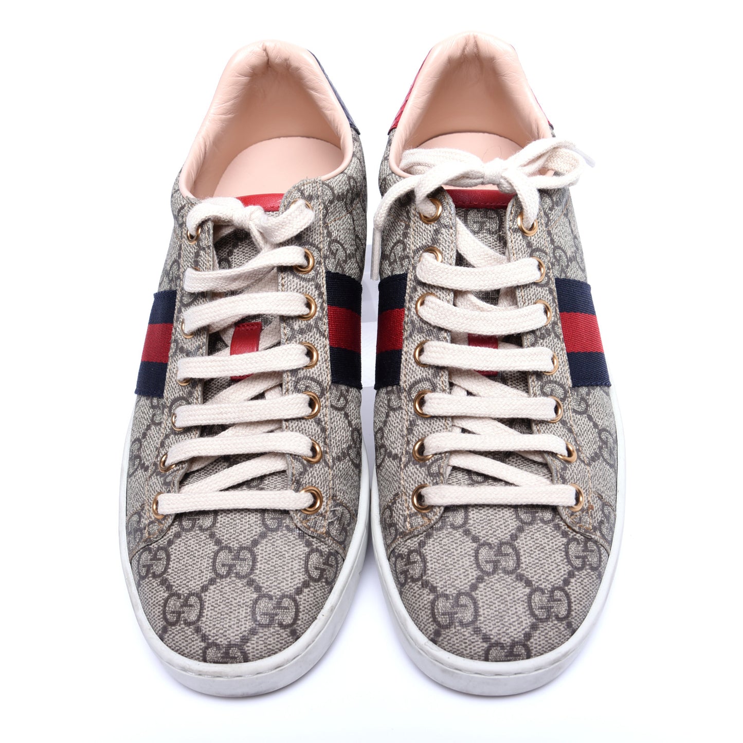 GG Supreme Monogram Ayers Web Womens Ace Sneakers 37 Beige