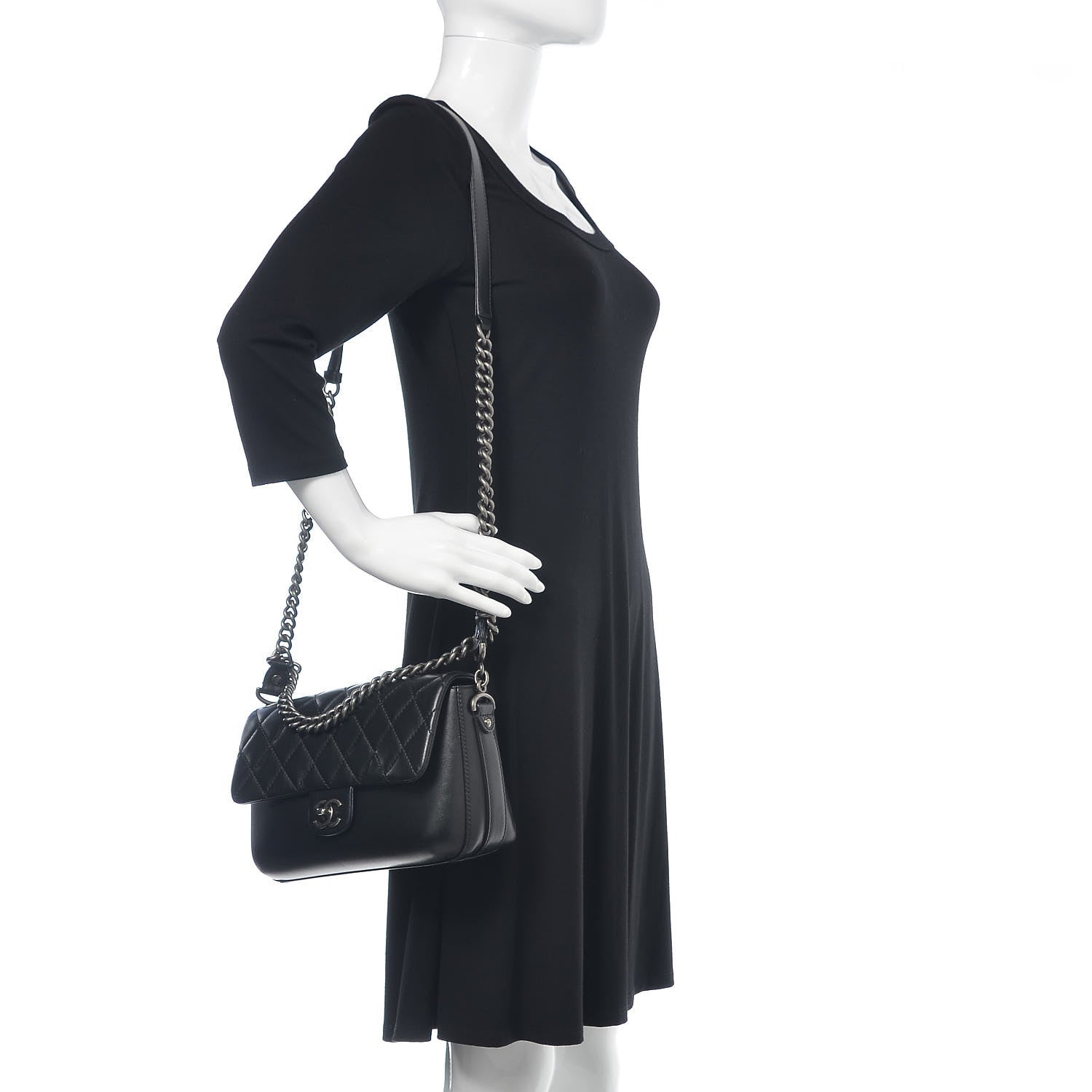 Chanel Calfskin Quilted Large Rock My Shoulder Flap Black 2 of 16