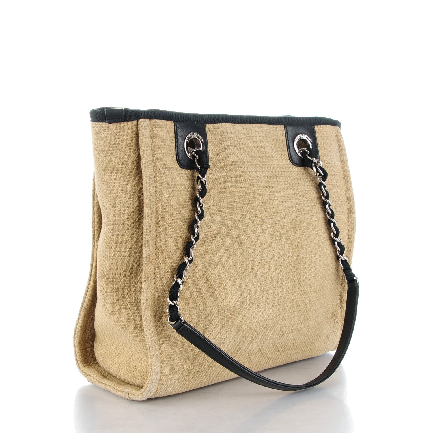 Chanel Canvas Mini Deauville Tote Beige Black 3 of 7